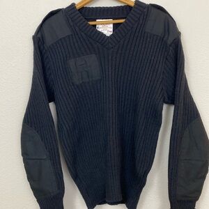 Brigade Quartermasters Vintage Black Rib knit Wool Sweater with elbow patches